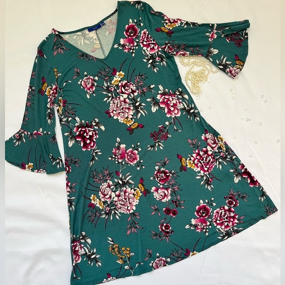 Apt 9 Floral Print Bell Sleeve Dress Size L - Picture 1 of 11